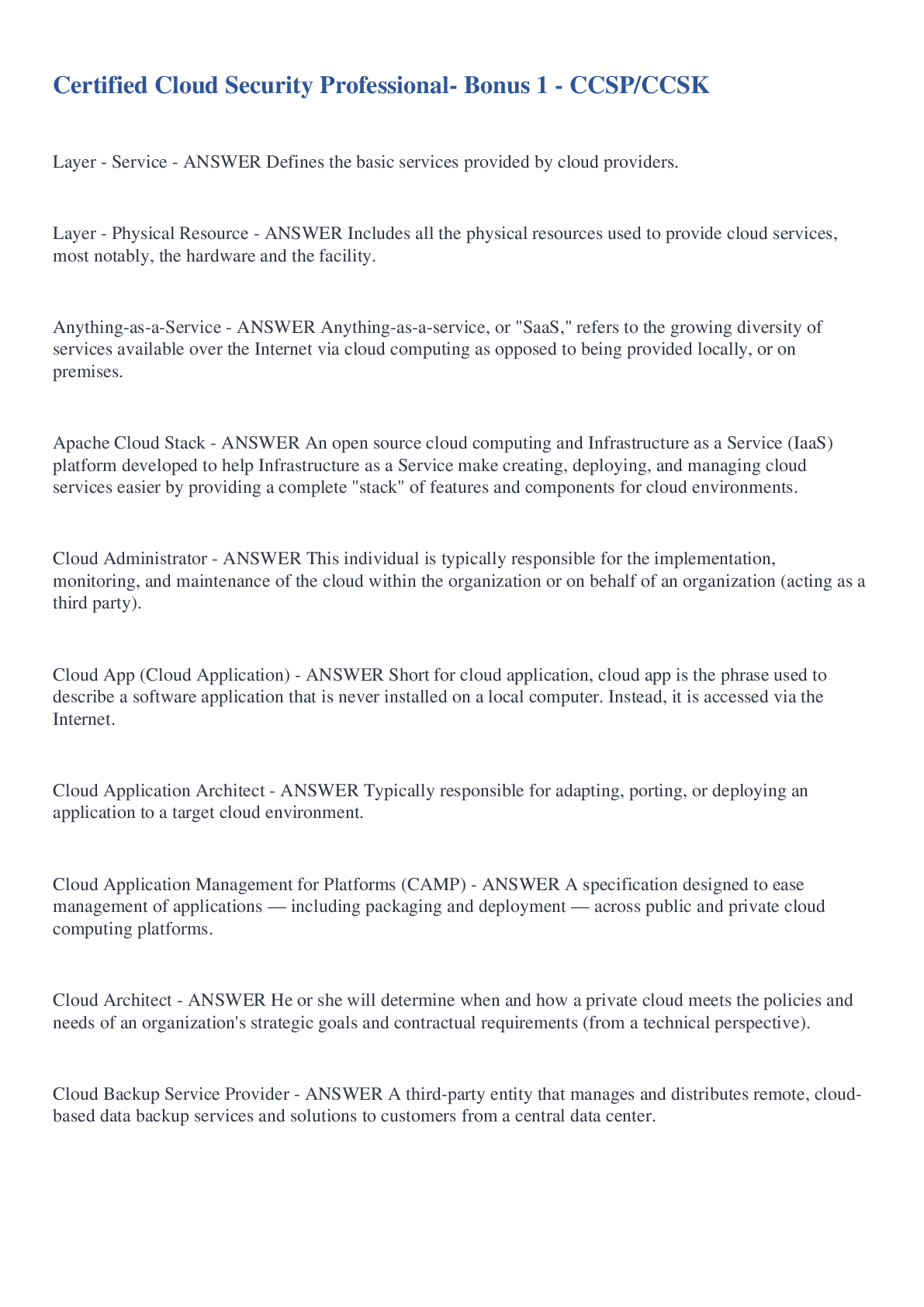 Preview of zBonus 1 - CCSP/CCSK - Certified Cloud Security Professional
